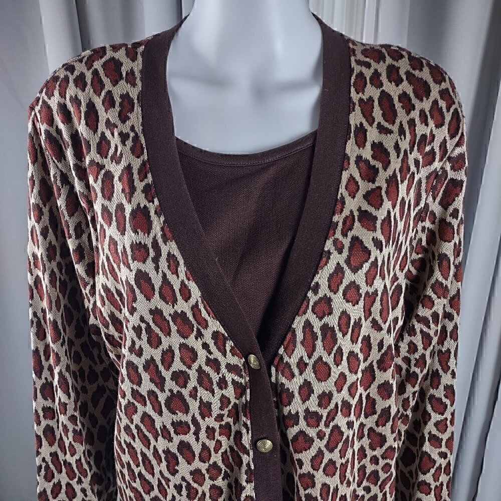 Cathy Daniels Womens Pullover Button Down Long Sleeve Animal Print Sweater Sz L - Picture 2 of 12